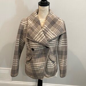 Ellen Reyes Petite Gray and White Plaid Button Down Fleece Jacket - Size P Small